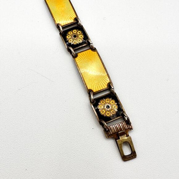 David Andersen Norway Sterling Silver Bracelet w Yellow Black Enamel 70s Signed - Picture 5 of 13